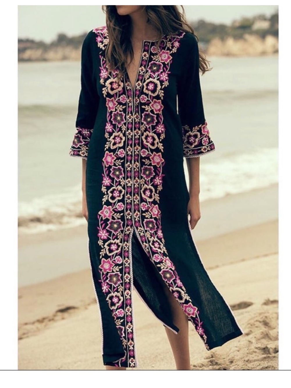 MISA Los Angeles Anthropologie embroidered kaftan maxi dress